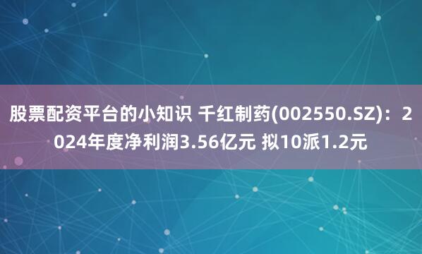 股票配资平台的小知识 千红制药(002550.SZ)：2024年度净利润3.56亿元 拟10派1.2元